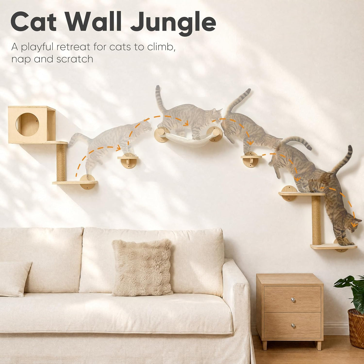 FUKUMARU Cat Wall Shelves, Beige - Beige-1 / 5-Pack Medium - image 2