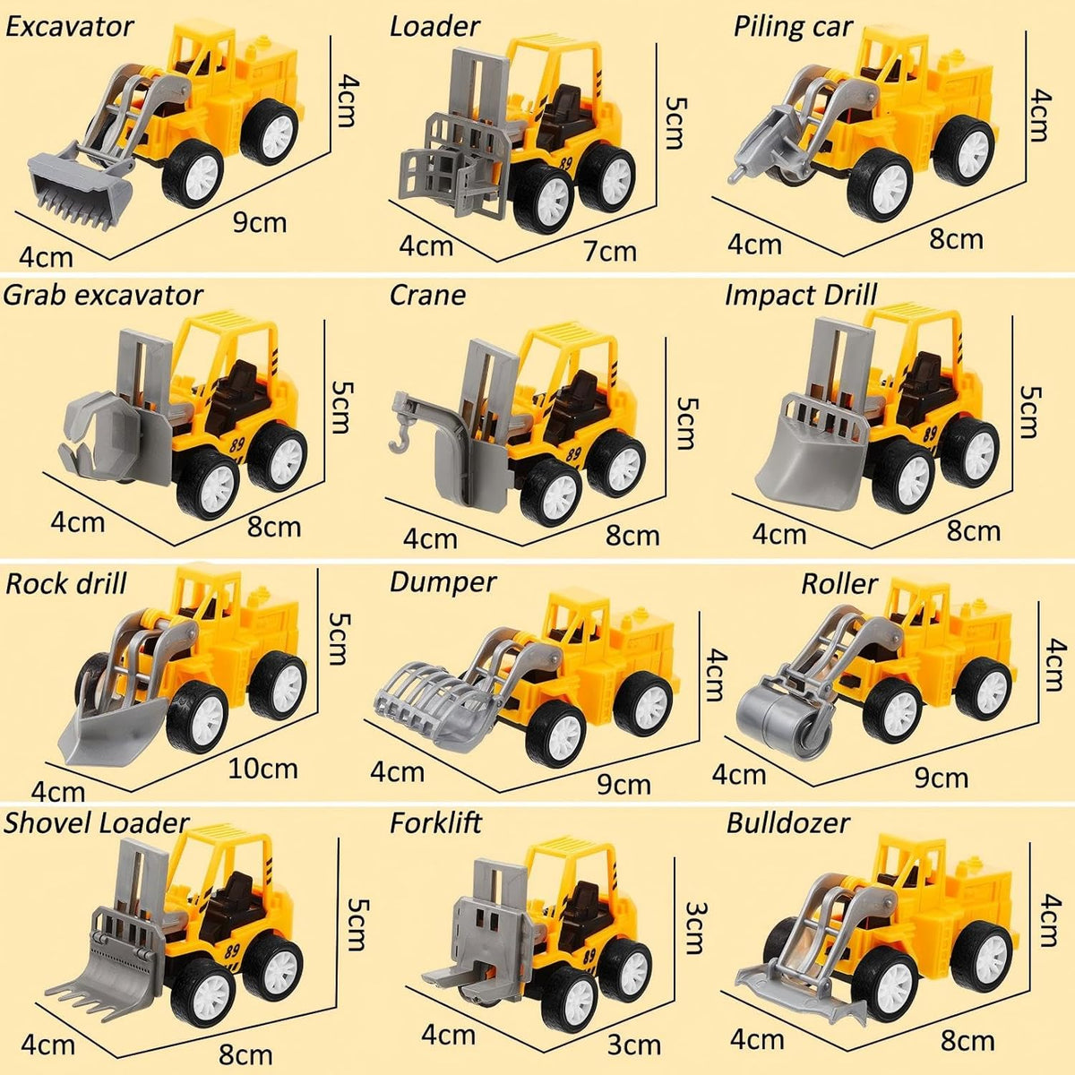 Sosation 72-piece mini construction party favor trucks with cranes, forklifts and excavators - view 11