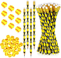 Tinlade 72 Pcs Sports Pencils and Erasers for Boys, Party Favors – Fun for Kids & Family - Softball