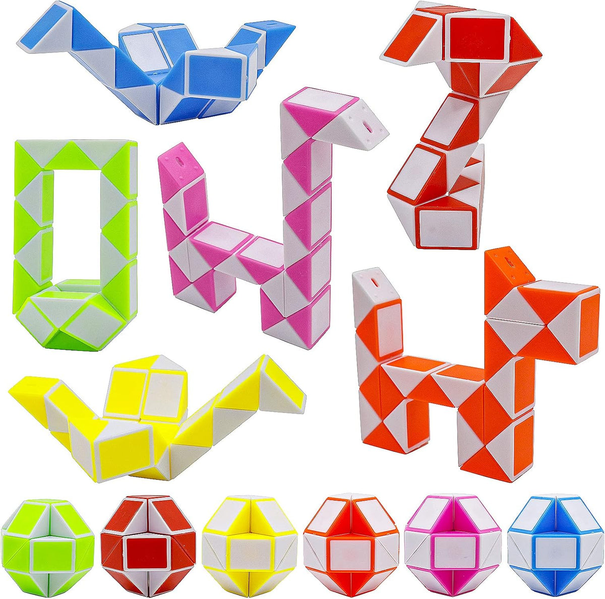 12 Pack 24 Blocks Mini Fidget Snake Cube Mini Twist Puzzle Cubes - 12PCS-6 Colors