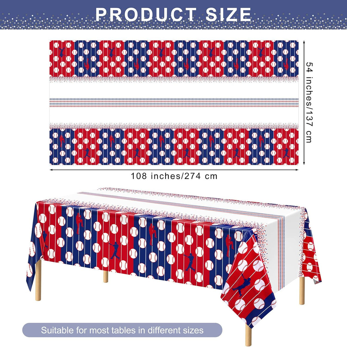 durony 2 Pieces Halloween Candy Corn Disposable Tablecloths 108 x 54 - 3 / Baseball - image 2