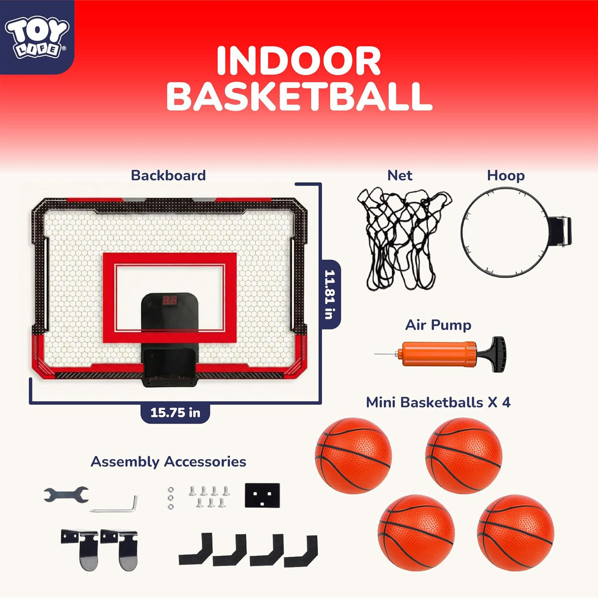 TOY Life Basketball Hoop Over The Door Basketball Hoop – Fun for Kids & Family - Black-Score-LED - image 3