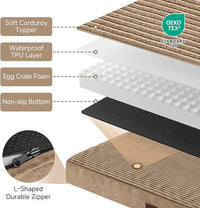 OhGeni Orthopedic Waterproof & Machine Washable Dog Bed for Medium Large Pets, Suitable for Crates, Cat Mat with 25D Egg Crate Foam, Non-Slip Bottom & Removable Cover, 35 Inches(Coffee)
