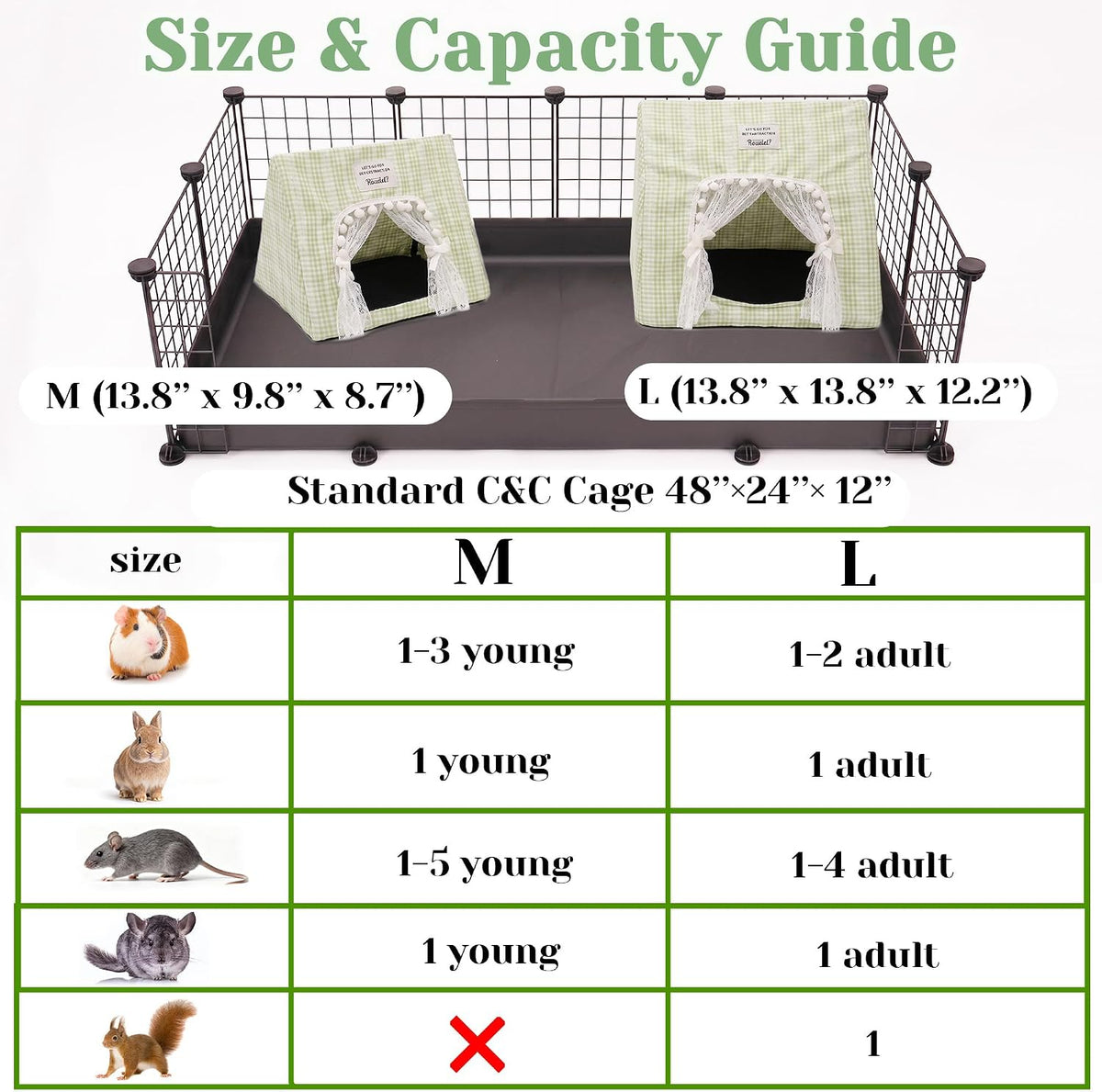 Jenvd Guinea Pig Hideout Large with Curtain - Grid- / Medium - image 2