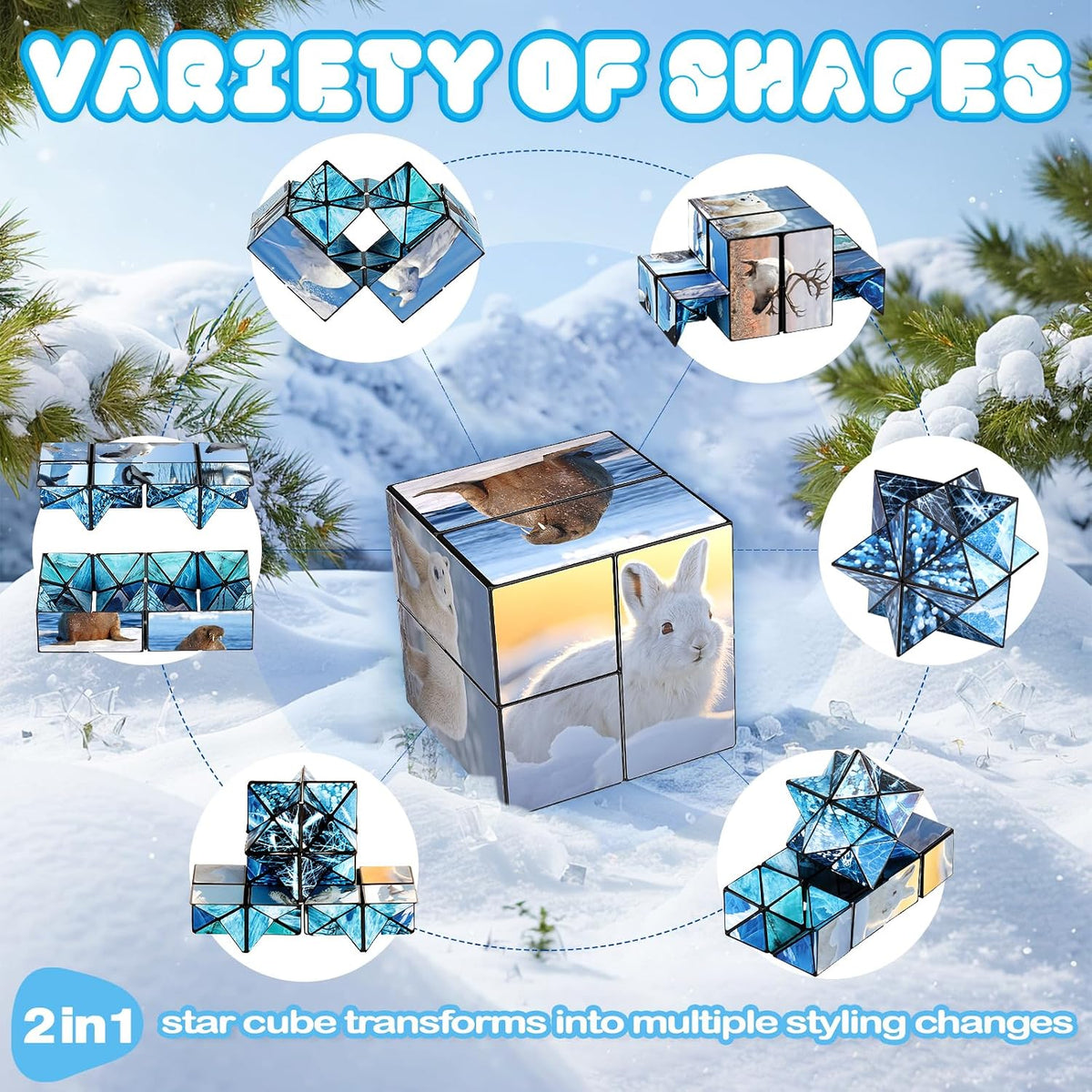 Euclidean Cube Fidget Toys for Kids 2 in 1 Star Cube Magic Cube - Polar Animal - image 2