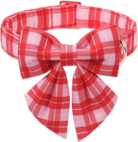 Green Dog Collar with Bow Tie, Christmas Bowtie Dog Collar M – Essentials for Dogs - M / T-Pink Plaid