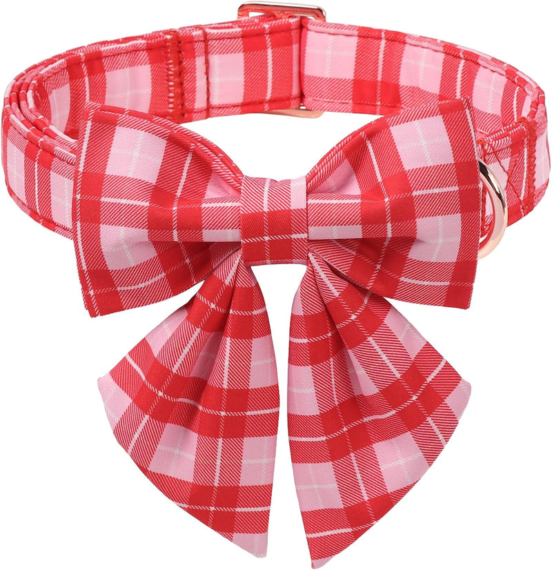 Green Dog Collar with Bow Tie, Christmas Bowtie Dog Collar M – Essentials for Dogs - M / T-Pink Plaid