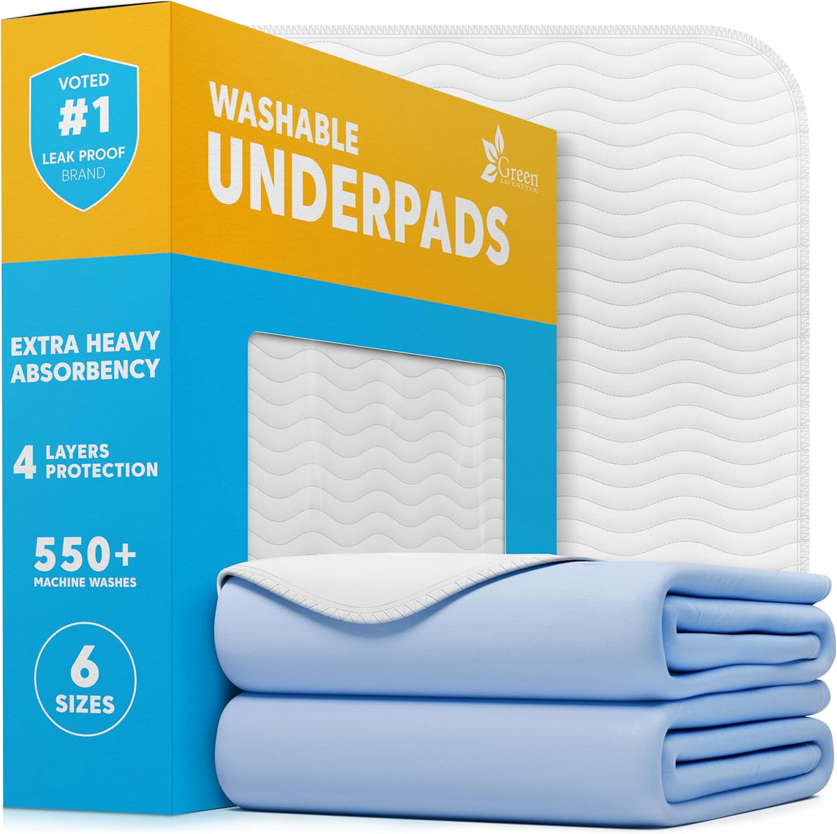 4 Pack Washable Pee Pads for Dogs 34"x36" - Blue/White / 2 Pack - 34x36
