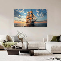 Large Nautical Ship Wall Art for Living Room Sailboat Ocean Landscape Art Big Space Size Bedroom Office Canvas Prints Pictures Painting Artwork Office Bedroom Home Decor 60"x30"
