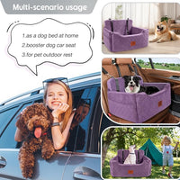 Dog Car Seat for Medium/Large Dogs, Dog Booster Seat for Pet Under 50lbs or 2 Small, Detachable and Washable Pet Car Seat,Multi-Functional Pet Travel Bed for Backseat(Purple)