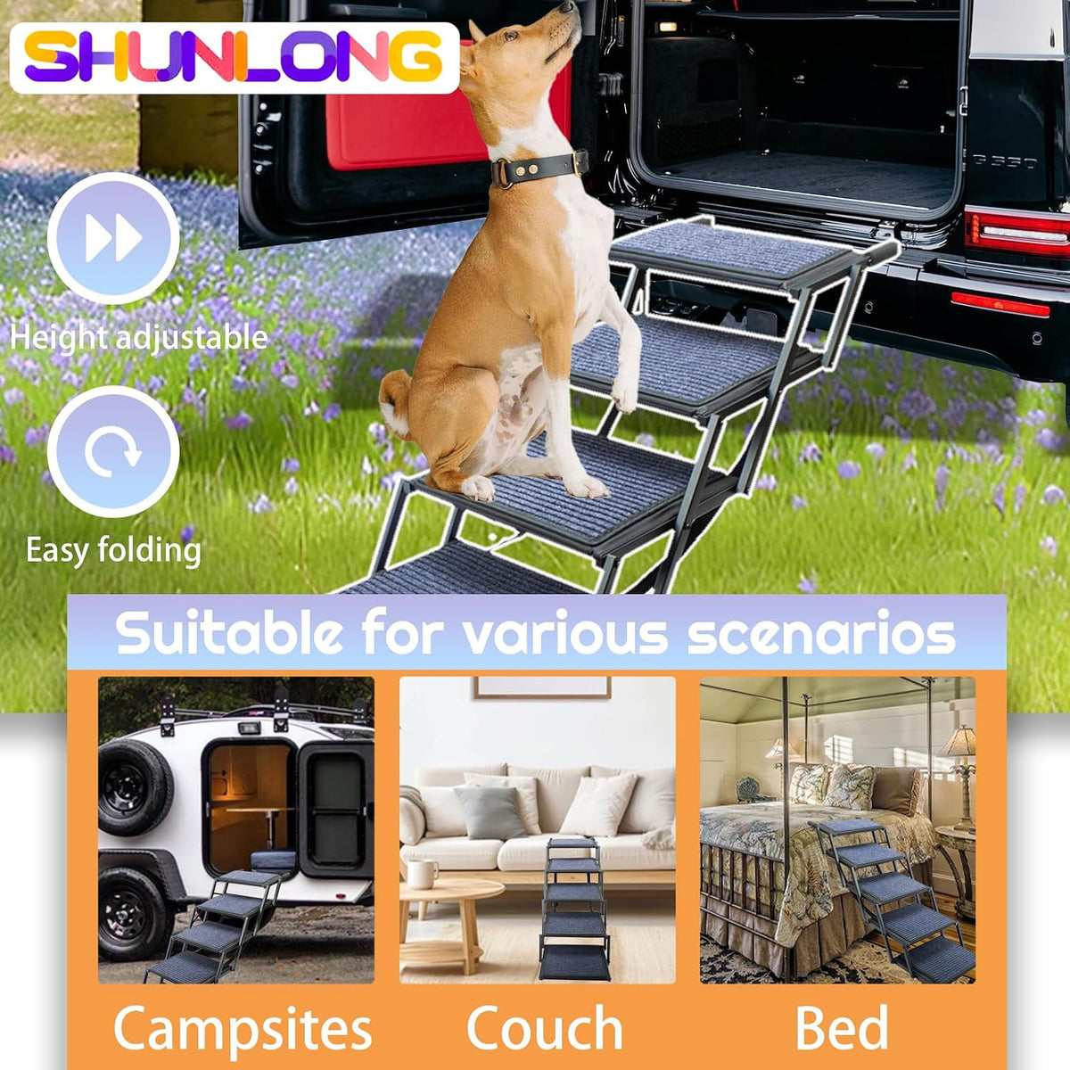 Dog Ramp for Car Truck and SUV Dog Stairs for Large Dogs Folding Pet - Wide 5 Steps - image 3