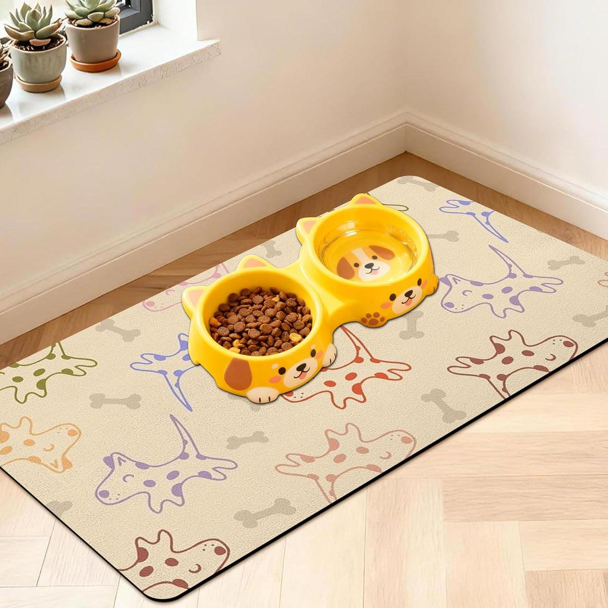 Pet Feeding Mat for Floors Cat Food Mat Waterproof Dog Food Mat - 30"L x 17"W / Yellow