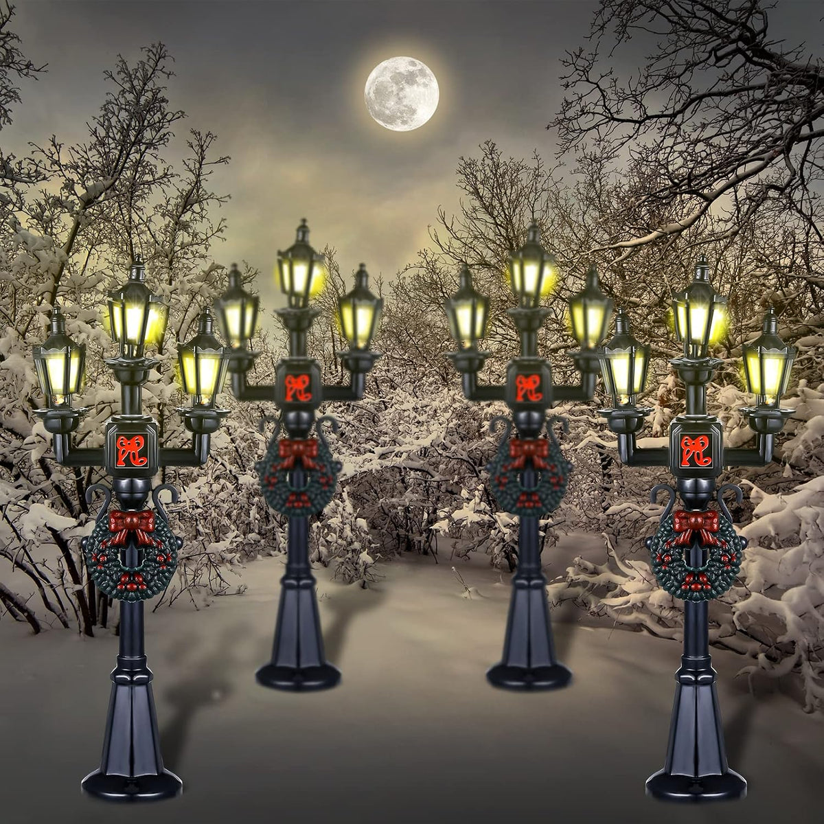 Mudder 12 Pcs Christmas Miniature Village Lamp Post Light - Bow / 4 - image 4