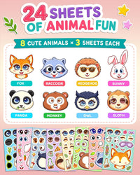 Halloween Stickers for Kids, 24 DIY Face Sheets - Cute Animals - image 4