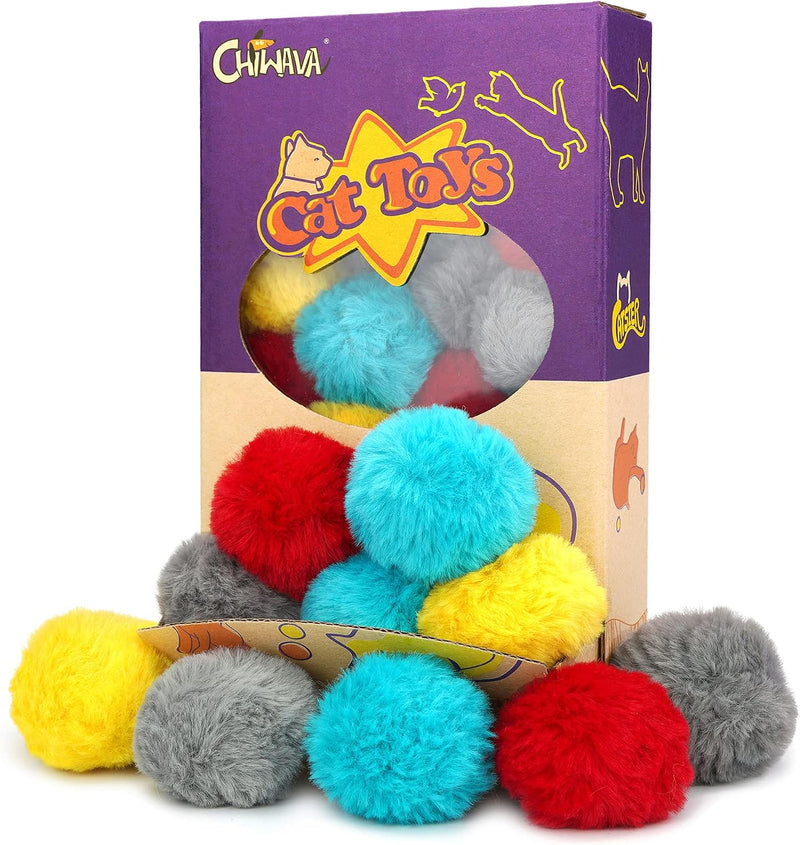 CHIWAVA 24PCS 1.8" Catnip Furry Cat Toys Ball Soft Pom Pom Balls