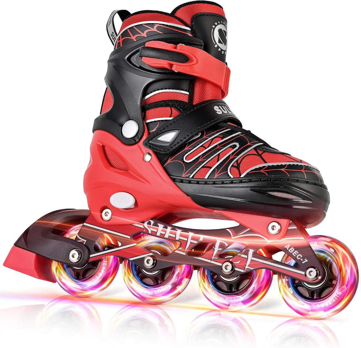 SULIFEEL Rainbow Unicorn Adjustable Kids Inline Skates for Girls Boys – Fun for Kids & Family - D Spider Red / Large - Youth