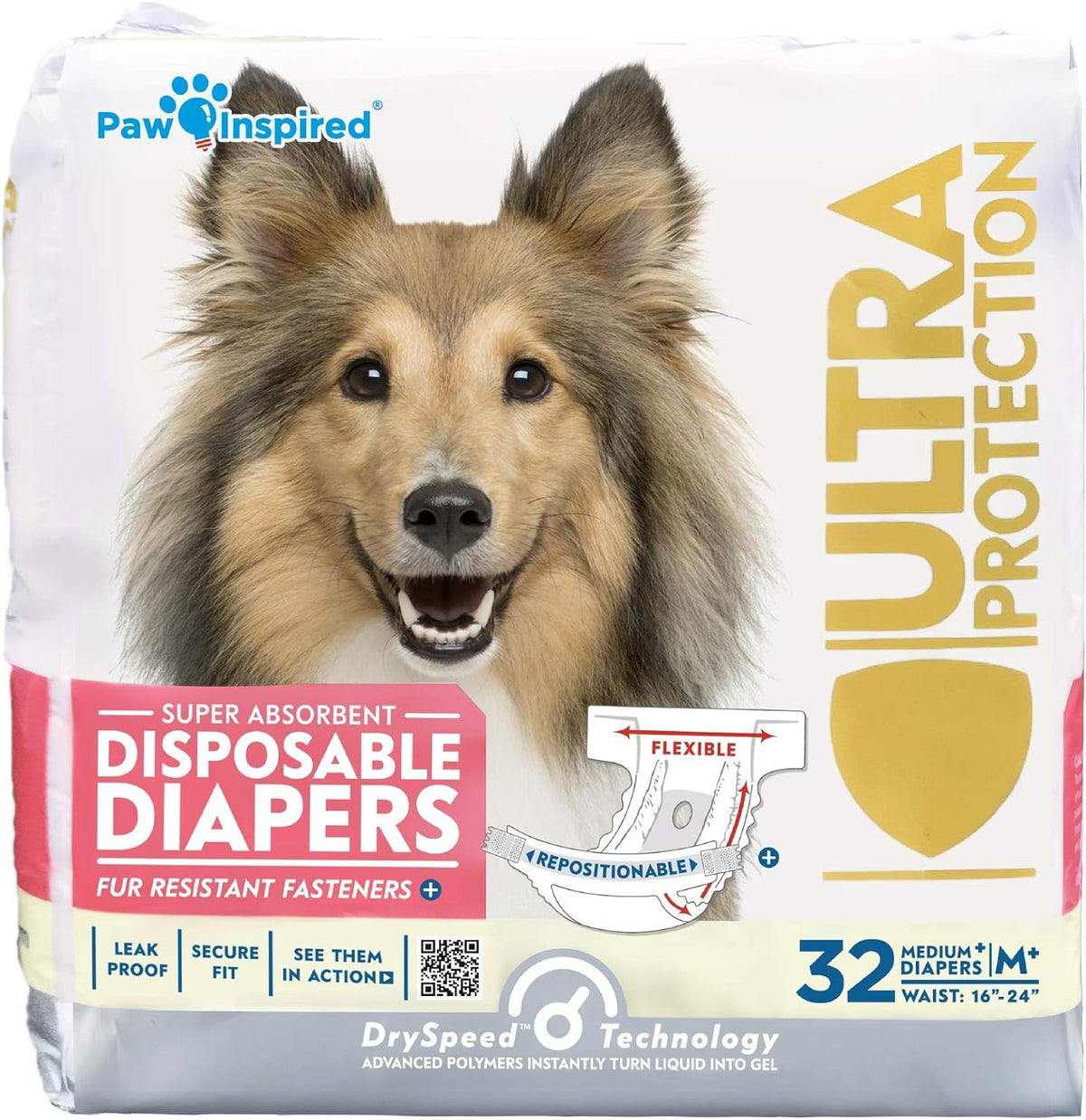 Paw Inspired 32ct Disposable Dog Diapers - Medium+ (32 Count)