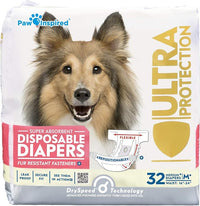 Paw Inspired 32ct Disposable Dog Diapers | Female Dog Diapers Ultra Protection | Diapers for Dogs in Heat, Excitable Urination, or Incontinence (Medium Plus)