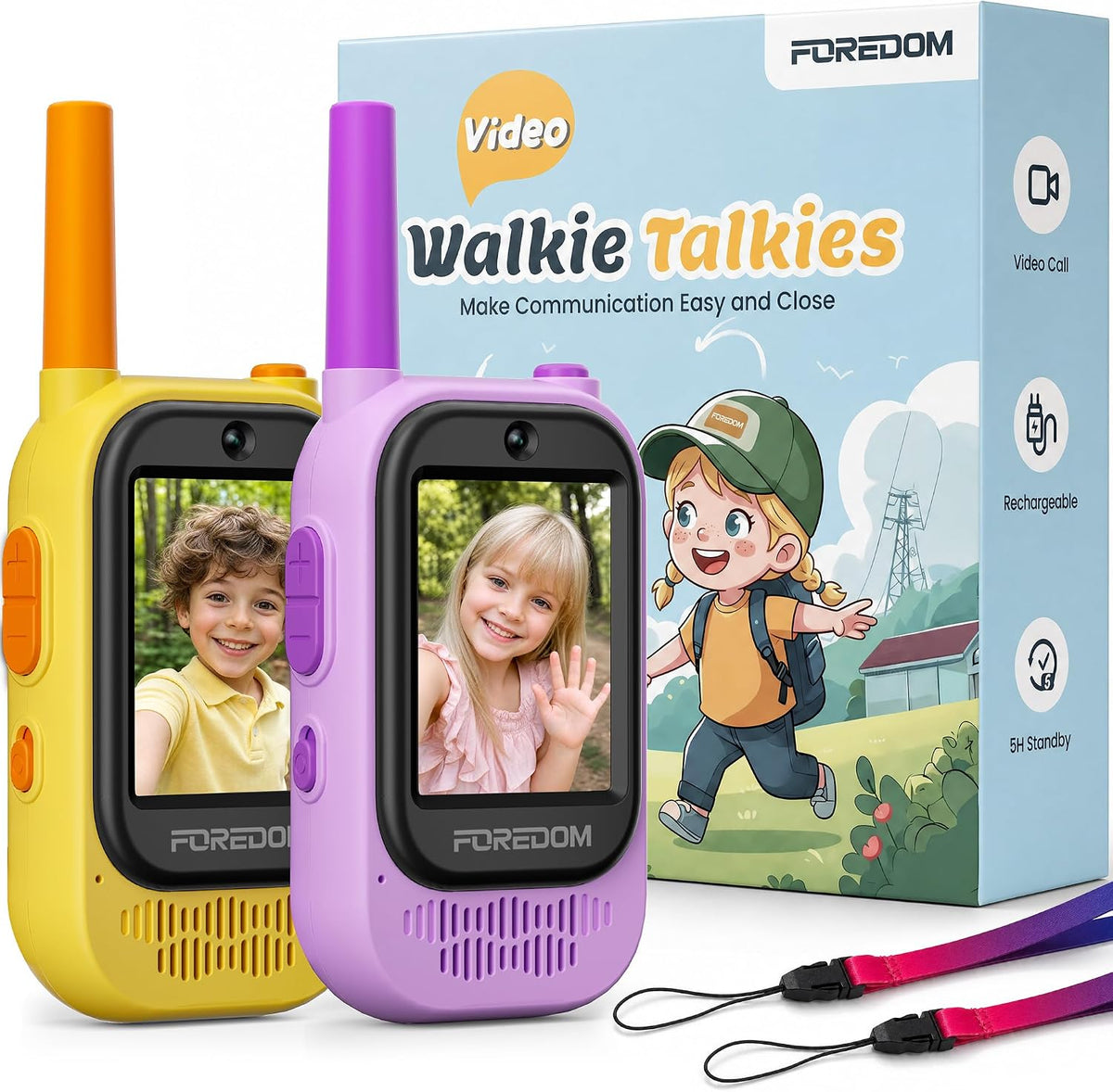 FOREDOM video walkie talkies for kids with HD screens, 2-pack - view 2