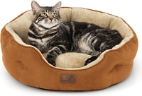Bedsure Small Dog Bed Washable, Round Cat Beds for Indoor Cats - 20"L x 19"W x 6"Th / Terracotta