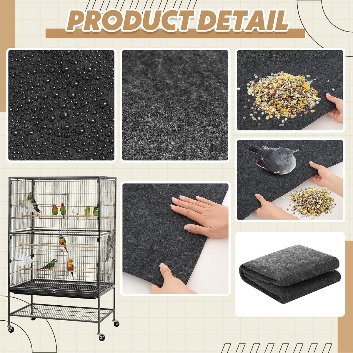 Nuanchu 48 x 48 Inch Large Bird Cage Mat - 48.0"L x 48.0"W x 0.4"H - image 4