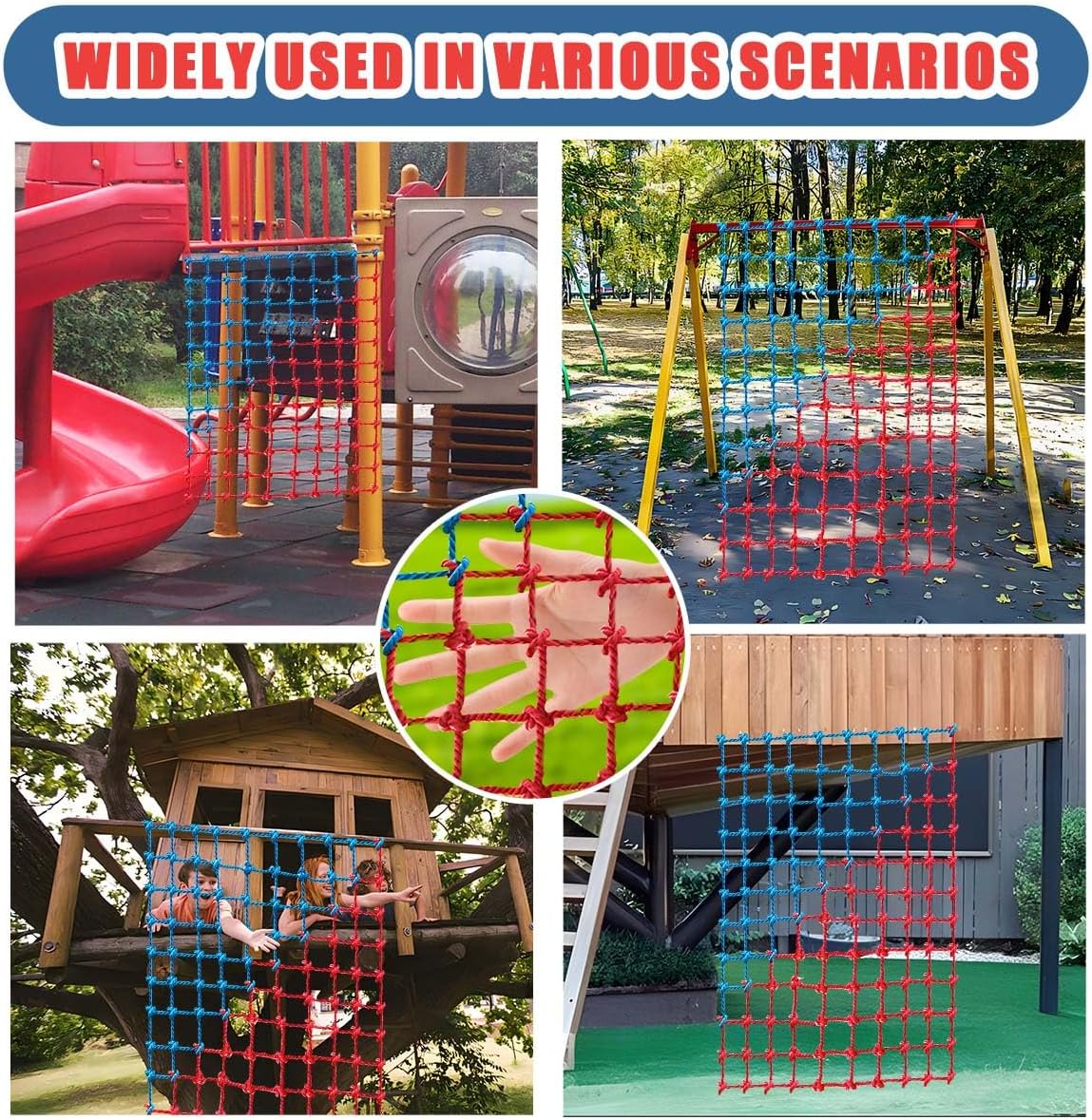 JumpTrzz polyester climbing cargo net for kids hung on a backyard swing set - view 4