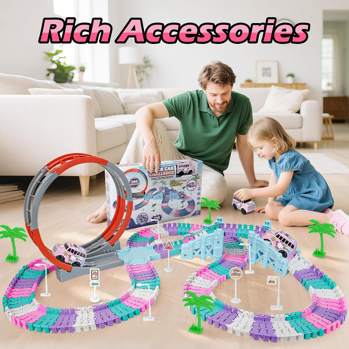 264 PCS Construction Race Tracks for Kids Toys - 360° Unicorn Race Track - image 2