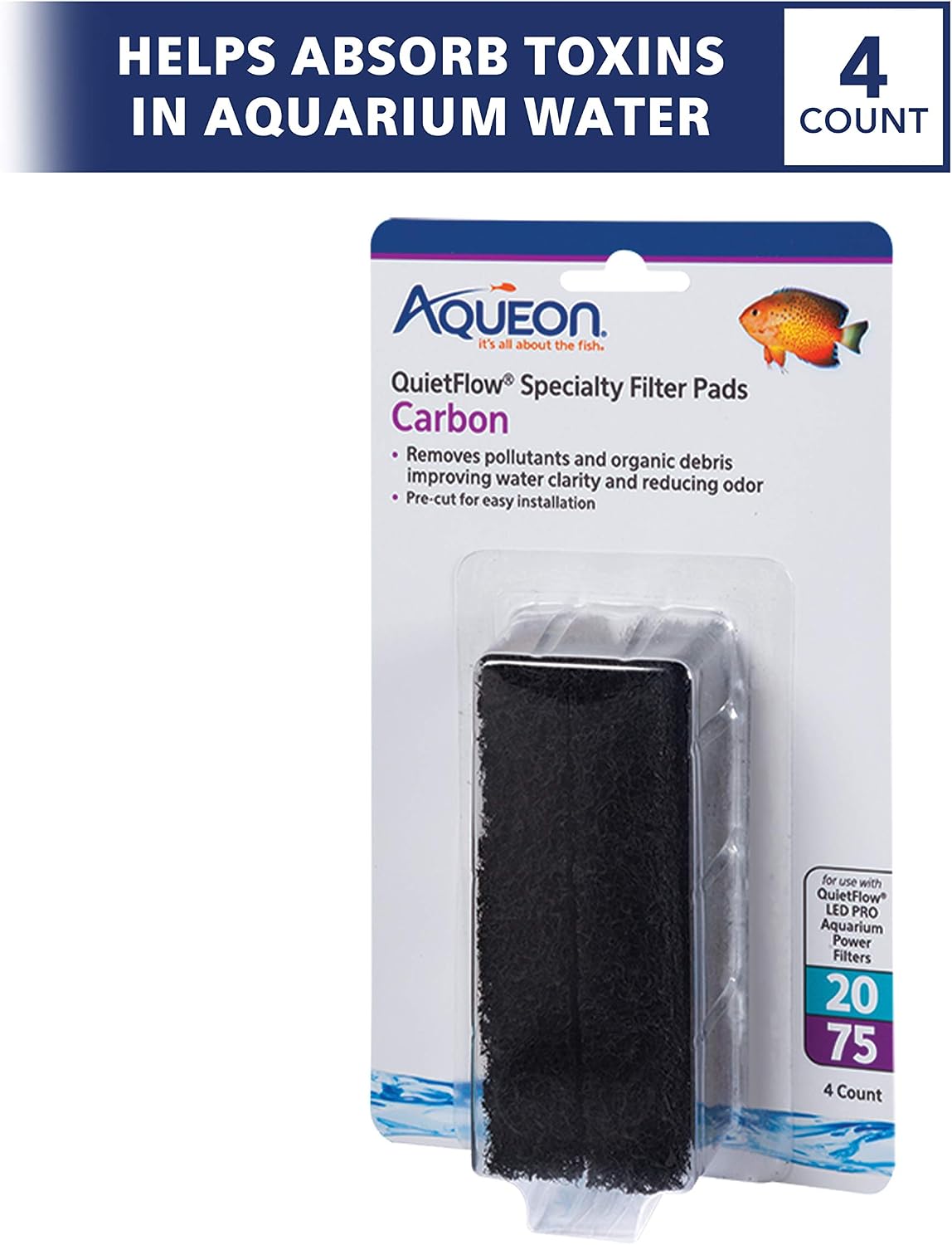 Aqueon QuietFlow LED PRO Ammonia Reducer 4 Count Filter Pads - For Model 20 and 75 / Carbon - image 2
