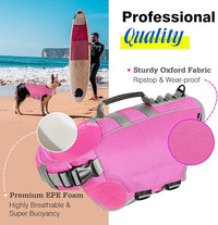 Pawaboo Dog Life Jacket, Reflective Dog Safety Vest Adjustable Pet Life Preserver with Strong Buoyancy & Sturdy Rescue Handle, Ripstop Dog Lifesaver Vests for Swimming, Boating, L, Pink