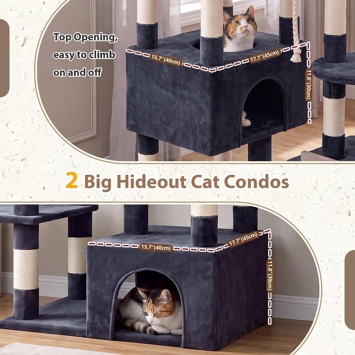 Maine Coon Cat Tree, Heavy Duty Cat Tower for 20 lbs+, GCT033G – Essentials for Cats - 68.5 inches / Dark Gray - image 4