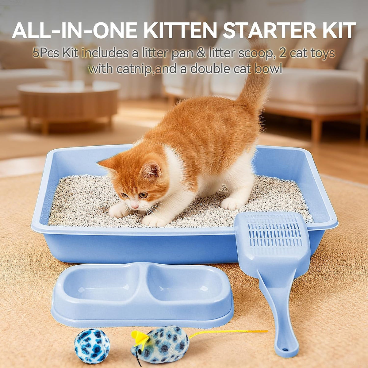 PAWISE Cat Litter Box Set, Small Kitten Starter Kit - Blue - image 3