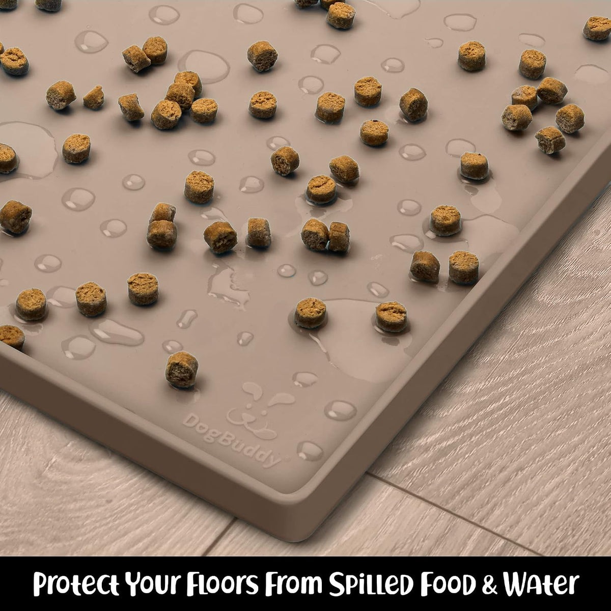 DogBuddy Dog Food Mat, Waterproof Silicone Pet Bowl Mats with Raised Edge – Essentials for Dogs - Medium: 21" x 14" / Taupe - image 3