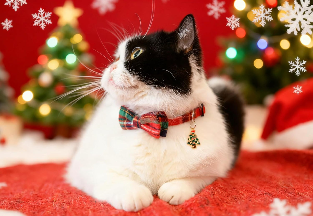 Cat Collar Breakaway Bowtie Safety with Bell Adjustbale Kitten Puppy - P-[2pcs] Xmas Plaid - image 2