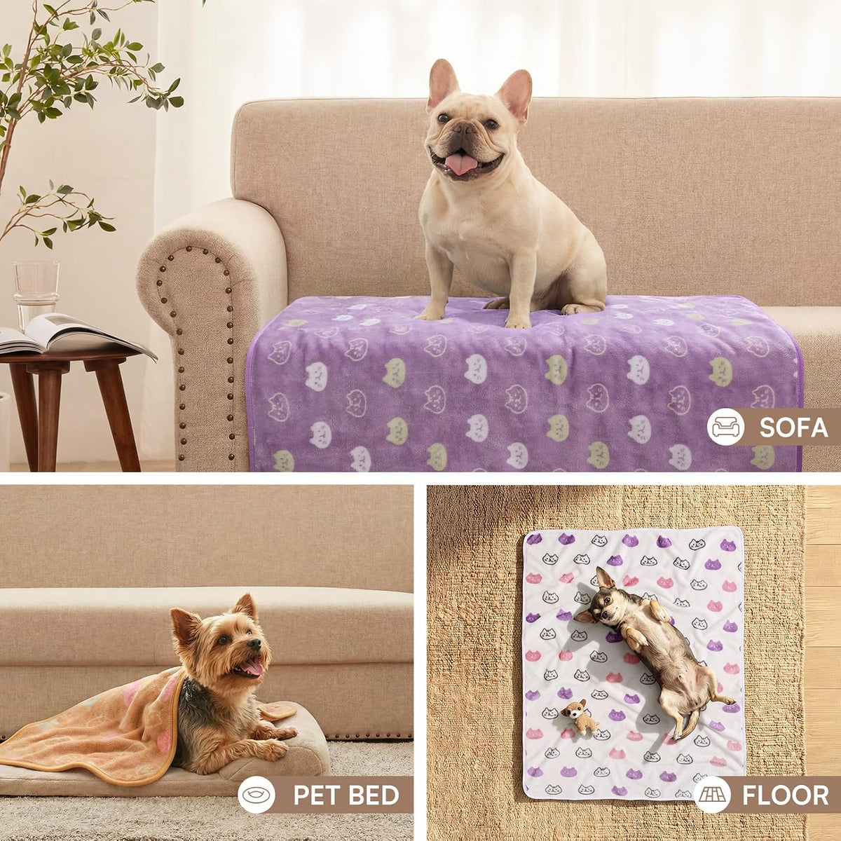 Luciphia 3 Pack Cute Dog Blankets Soft Fleece for Small Puppy Cat - Sweet Kitties / 30x20 inch (Pack of 3) - image 3