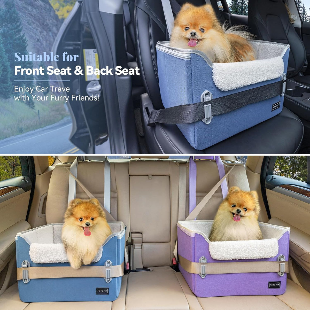 PETSFIT Dog Car Seats for Small Dogs, Patented Safety Buckles - Oxford Cloth / Navy Blue - image 2