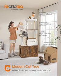 Feandrea Cat Tree, 66.9-Inch Cat Tower with Litter Box Enclosure – Essentials for Cats - Rustic Brown - image 2