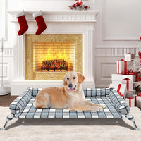 Elevated Raised Dog Bed Cot - Cooling Raised Dog Bed with Bolster Portable Washable Pet Hammock with Pillows & Metal Frame for Indoor & Outdoor, Large
