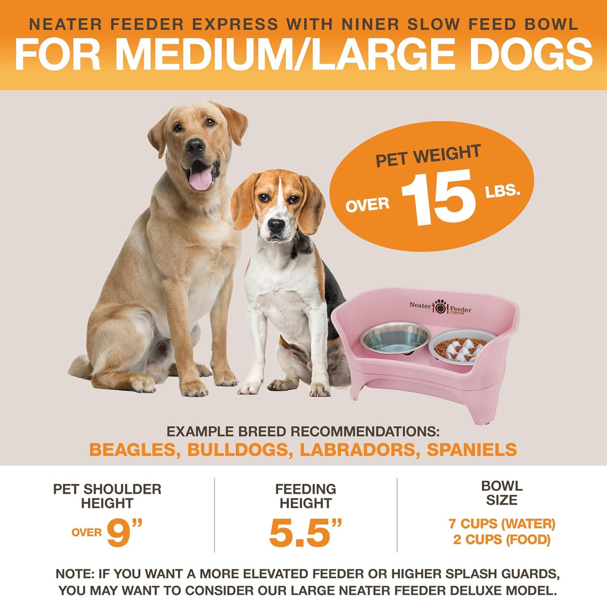 Neater Feeder Express Mess Proof Dog Bowls Elevated for Small Breeds - Medium to Large w/ 9 Peak Slow Feed Bowl / Pink - image 2