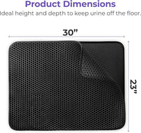 iPrimio Large Cat Litter Trapper Mat with Exclusive Urine/Waterproof Layer - Cat Litter Mat - Larger Holes with Urine Puppy Pad Option for Messy Cats - Soft on Paws and Light - 30" x 23" (Black Color)