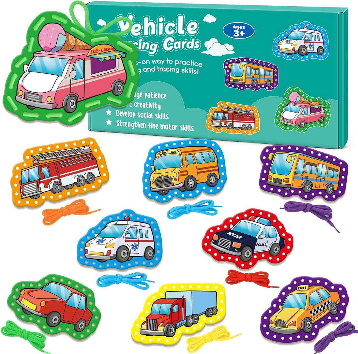 Quilinz lacing cards sewing kit with 9 cards and colorful laces for kids - view 2