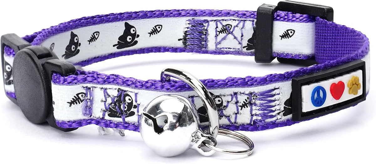 Pawtitas Glow in the Dark Cat Collar with Breakaway Safety Buckle - Purple