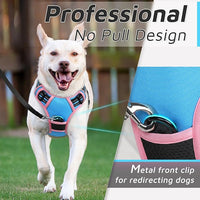Eagloo Dog Harness for Large Dogs, No Pull Service Vest with Reflective Strips and Control Handle, Adjustable and Comfortable for Walking, No Choke Pet Harness with 2 Metal Rings, Pink & Blue, L
