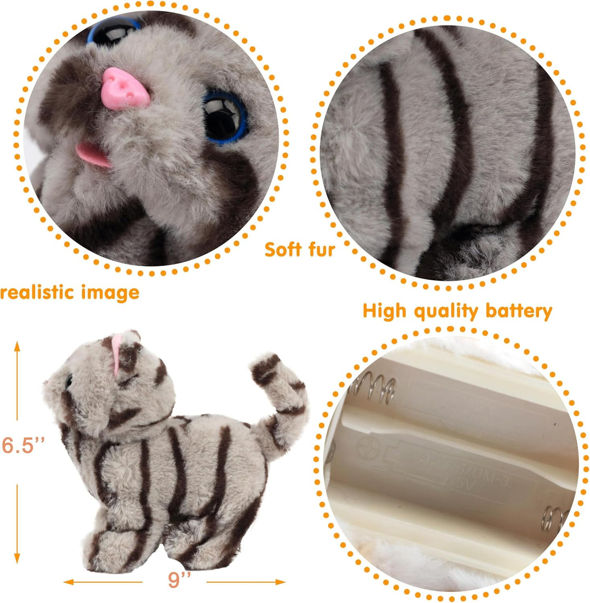 Easfan Walking Dog Toy for Kids Barking Interactive Puppy Stuffed - Grey Cat - image 4
