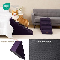 EHEYCIGA Curved Dog Stairs Ramp for High Beds 22.6" H, 5-Step Dog Steps for Small Dogs and Cats, Pet Stairs for High Bed Climbing, Non-Slip Balanced Pet Step Indoor, Purple