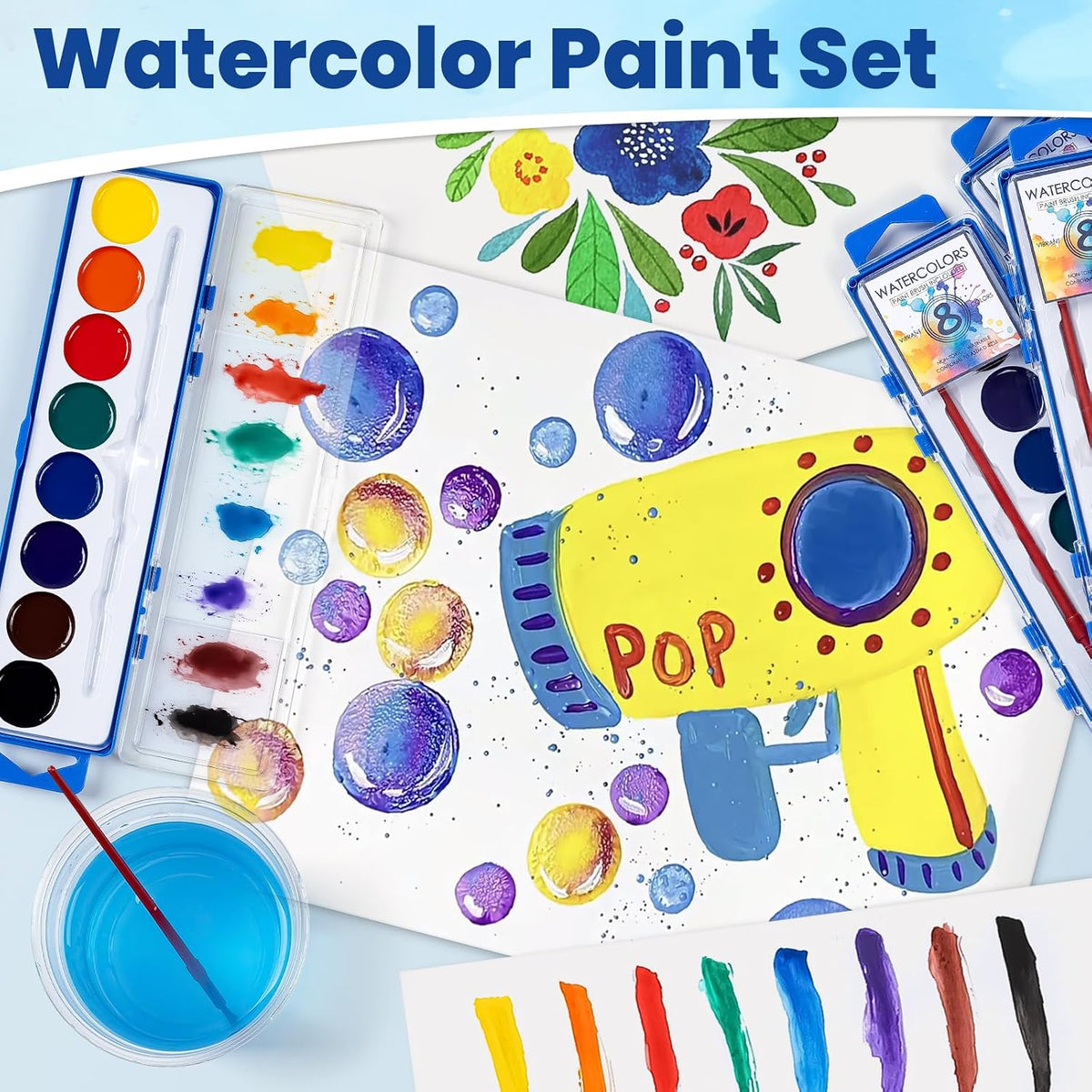 Jyusmile 36-pack washable watercolor paint set with 8 colors and a brush in each box - view 8