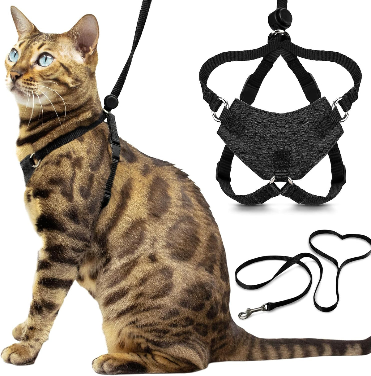 Houdini Escape Proof Cat Harness and Leash – Essentials for Cats - Black / S