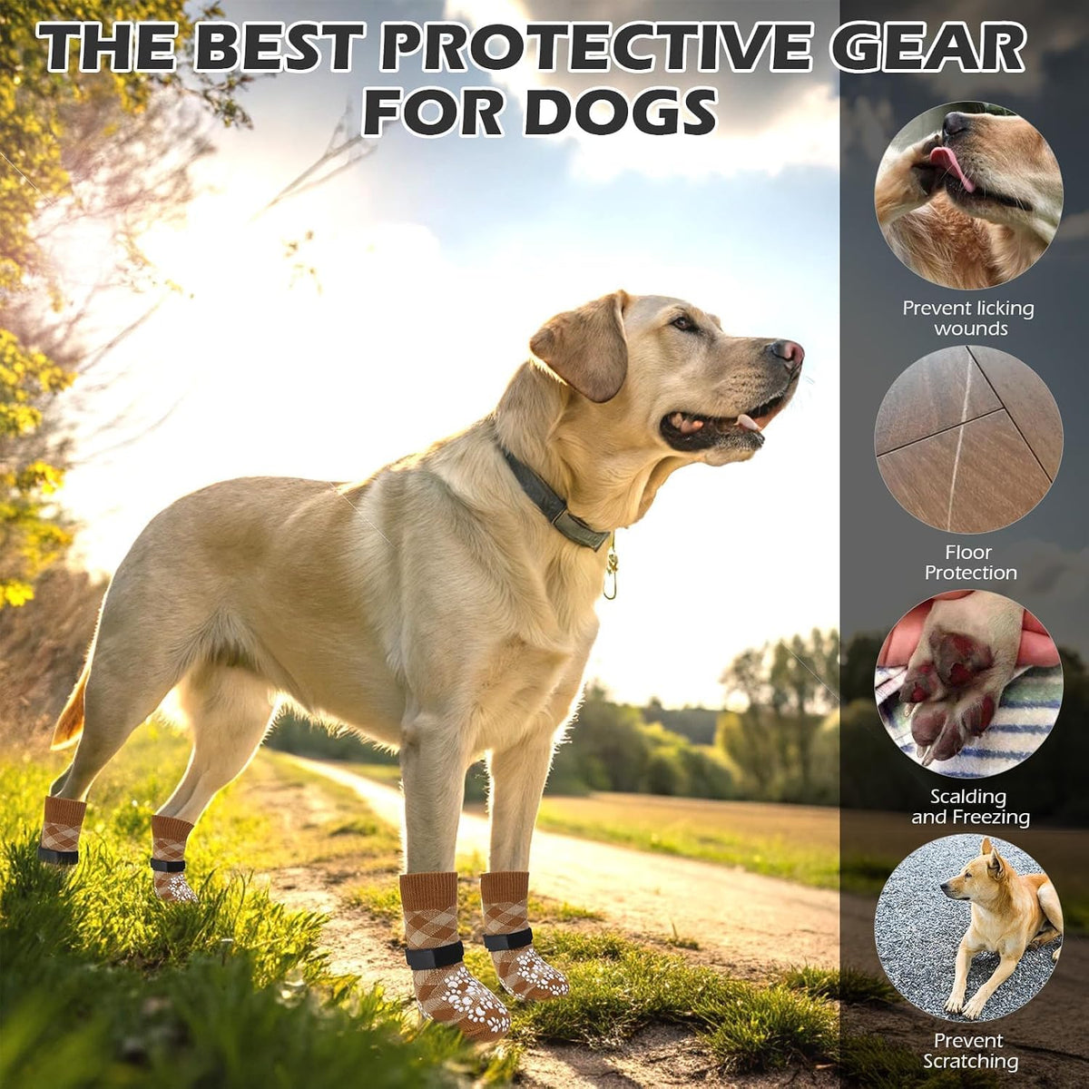 EXPAWLORER Dog Socks for Hot Pavement Summer to Prevent Licking Paws - Medium / Khaki - image 4