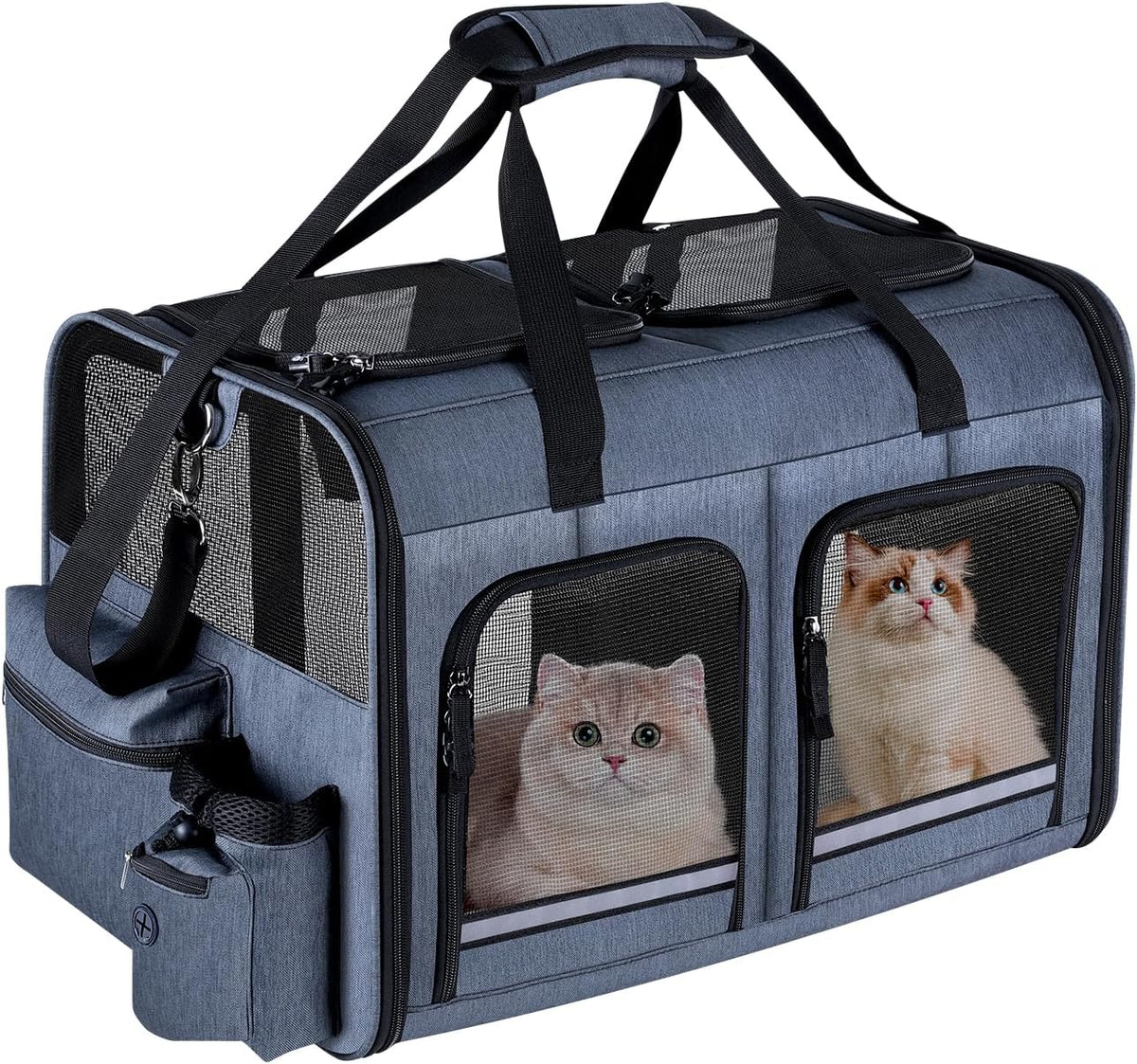 Cat Carrier for 2 Cats,Double Cat and Dual Dog Carrier Cabin for Two Pets – Essentials for Cats - Gray with 2 Pocket