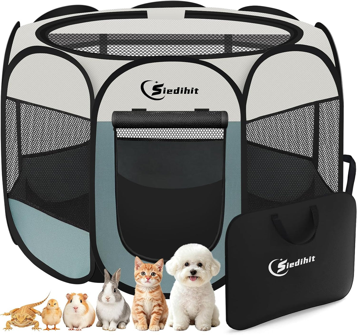 Siedihit Dog Cat Playpen, Puppy Pet Playpen Indoor for Small Dog Crate Tent Cage Outdoor, Portable - Grey / Small