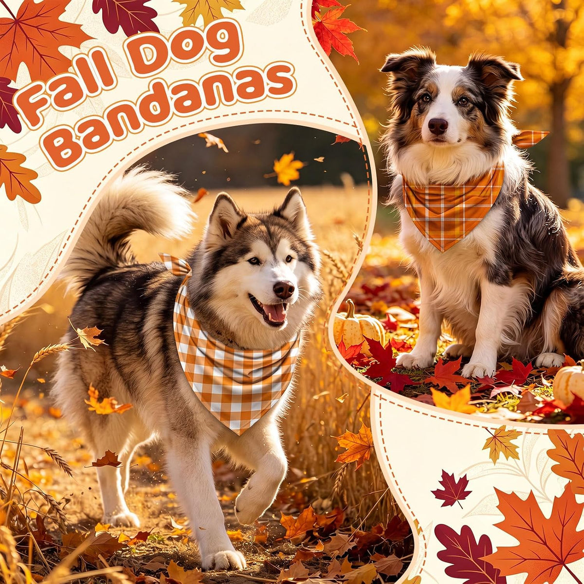 50 Pcs Halloween Dog Bandanas Bulk - 25.6 x 17.7 x 17.7 Inch / Fall Plaid / 100 - image 2